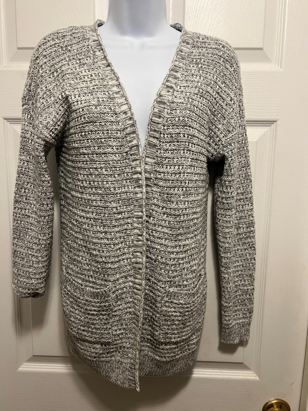 Cozy Open-Front Girls Gray Knit Cardigan Sweater